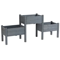 Outsunny Freestanding Wooden Plant Stand, 3 Tier Raised Garden Bed for Vegetables, Herb and Flowers, Grey(m-11)