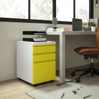 Vinsetto 3 Drawer Filing Cabinet, Lockable Office Storage Cabinet on Wheels for Legal, Letter, A4 Files, Yellow(m-8)