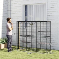 PawHut Weld Wire Catio Outdoor Indoor with Waterproof Cover, 4 Jumping Platforms, Hammock, for 1-3 Kittens, 69" x 22" x 62"(m-3)