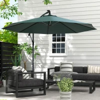 Outsunny 10ft Outdoor Cantilever Hanging Offset Umbrella with Solar LED Lights, Crank, Cross Base, Aluminum Frame, Green(m-9)