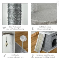 PawHut 89"-100" Floor to Ceiling Cat Tree 6-Tier Cat Climbing Tower Adjustable High with Scratching Post Board, Ramp, Cat Condo, Perch, Toy Ball, for Indoor Cat, Light Grey(m-5)