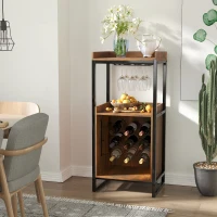 HOMCOM Retro Industrial 9-bottle Wine Rack Storage Cabinet Serving Bar Wood Buffet with  Glass Holders(m-8)