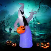 HOMCOM 5.9' Halloween LED Yard Decor Ghost with Pumpkin, Blow Up Inflatable Outdoor Decoration, Waterproof(m-10)