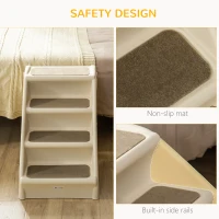 PawHut 4-Level Portable Dog Stairs, Foldable Dog Steps for Small Dogs, Lightweight Cat Steps, with Nonslip Soft Mats, for High Bed, Sofa, Beige(m-5)