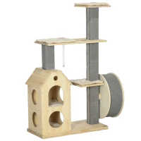 PawHut Cat Tree for Indoor Cats with Scratching Posts, Double-Layer House, 32" x 16" x 53", Natural(m-1)