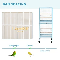 PawHut 55.1" 2 In 1 Bird Cage Aviary Parakeet House for finches, budgies with Wheels, Slide-out Trays, Wood Perch, Food Containers, Light Blue(m-7)