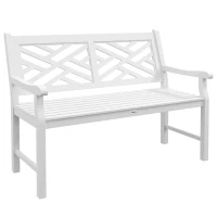 Outsunny Outdoor Garden Bench, Wooden Frame Patio Bench with Geometric Pattern, 43.25 Inch Weatherproof 2-Person Love Seat for Garden, Lawn, Porch, Yard, Work Entryway, White(m-11)