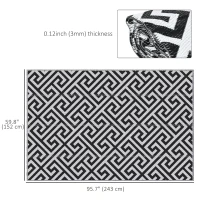 Outsunny Reversible Outdoor RV Rug, Patio Floor Mat, 5' x 8' Plastic Straw Rug for Backyard, Deck, Beach, Camping, Black & White(m-3)