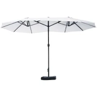 Outsunny 15' Outdoor Patio Umbrella with Twin Canopy Sunshade Steel Table Umbrella w/ Lift Crank, Cross base, Sandbag, Beige(m-11)