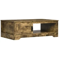 HOMCOM Rustic Coffee Table with Storage, Vintage Coffee Table for Living Room Furniture, Cocktail Table with Cabinet, Open Storage Compartments, Brown(m-11)