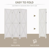 HOMCOM 3-panel Wall Partition Farmhouse Room Separator with Foldable Design Wooden Frame 5.6FT, White(m-4)