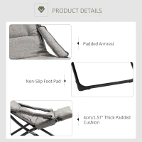 Outsunny Folding Lounge Chair, Mesh Fabric Lounger with Thick Padded Cushion and Armrest, Camping Beach Chair for Poolside, Deck, Backyard, Grey(m-4)