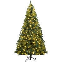 HOMCOM 7.5 FT Tall PreLit Artificial Christmas Tree with Realistic Branches, 500 Warm White LED Lights and 1346 Tips, Green