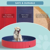 PawHut Foldable Pet Swimming Pool, Portable Dog Bathing Tub, 12" x 63" Plastic Large Dog Pool for Outdoor Dogs and Cats, Red(m-6)