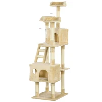 PawHut 71-Inch Multi Level Scratching Cat Tree Kitty Condo  Activity Center with Toys, Beige(m-11)