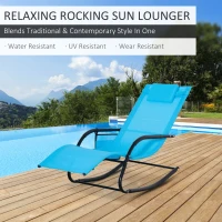 Outsunny Outdoor Rocking Chair, Chaise Lounge Pool Chair for Sun Tanning, Sunbathing, a Rocker with Side Pocket, Armrests & Pillow for Patio, Lawn, Beach, Blue(m-4)