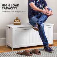 HOMCOM 39.4" Storage Trunk w/ 2 Safety Hinges, Wooden Storage Bench w/ Side Handles, Storage Chest for Playroom, White(m-7)