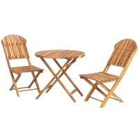 Outsunny Foldable Outdoor Bistro Set, Balcony Furniture, 3-Piece Patio Set for Backyard, Deck, Porch, Natural Wood Finish(m-1)