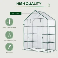 Outsunny 56" x 29" x 77" Walk-in Greenhouse, Mini Greenhouse with 4 Shelves, Roll-Up Door and Weatherized Cover, Clear(m-4)