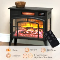 HOMCOM Electric Fireplace Stove, Infrared Fireplace Heater with Realistic Flame & Adjustable Temperature, 1500W, Black(m-7)