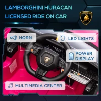Qaba 12V Lamborghini Huracan Licensed Kids Electric Car with Parent Remote Control, Spring Suspension, Transport Wheel, Pink(m-4)