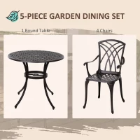 Outsunny 5 Pieces Outdoor Dining Set, Cast Aluminium Patio Table and Chairs with Parasol Hole, Patio Dining Set for 4, Brown(m-4)