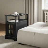 HOMCOM Narrow Side Table End Table with Charging Station, USB Ports, Modern End Table with Storage for Living Room, Black(m-9)