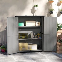 Outsunny Wood Storage Shed, Outdoor Garden Shed with Asphalt Roof, 2 Shelves, Lockable Doors and Adjustable Feet, Gray(m-2)