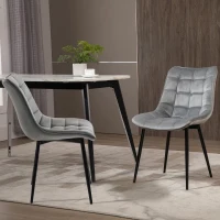 HOMCOM Upholstered Dining Chair Lounge Chair Soft Set of 2 Velvet-Touch Kitchen Reception Living Room Chair with Metal Legs, Grey(m-1)