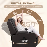 HOMCOM Swivel Massage Recliner Chair Rocker, Overstuffed Manual Reclining Sofa, PU Leather Rocking Chair with Side Pockets, Cup Holders, for Living Room, Nursery, Brown(m-5)