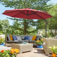 Outsunny 10ft Cantilever Patio Umbrella with 360° Rotation, Crank & Cross Base for Garden Deck Pool Backyard, Wine Red(m-1)