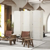 HOMCOM Room Divider, 6 Panel Folding Privacy Screen, 6FT Tall Portable Weave Partition Wall Divider for Bedroom, White(m-10)