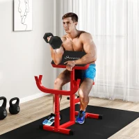 Soozier 265 LBS Preacher Curl Bench for Strength Training, Adjustable Seated Arm Isolated Barbell Dumbbell Bicep Station, Red(m-10)