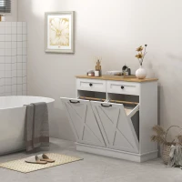 HOMCOM Tilt Out Laundry Cabinet, Bathroom Storage Cabinet with 2 Removable Baskets and 2 Drawers, White(m-7)