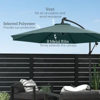 Outsunny 10ft Outdoor Cantilever Hanging Offset Umbrella with Solar LED Lights, Crank, Cross Base, Aluminum Frame, Green(m-7)