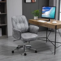 Vinsetto Microfiber Home Office Chair, Height Adjustable Button Tufted Computer Desk Chair with Swivel Wheels, Tilt Function and Padded Armrests, Light Gray(m-2)
