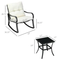 Outsunny 3 Pieces Patio Wicker Rocking Chairs Table Set, Outdoor PE Rattan Furniture with 2 Rockers & 1 Coffee Table w/ Padded Cushions for Deck, Backyard, Garden, Cream White(m-3)