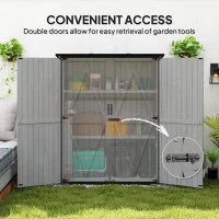 Outsunny Wood Storage Shed, Outdoor Garden Shed with Asphalt Roof, 2 Shelves, Lockable Doors and Adjustable Feet, Gray(m-7)
