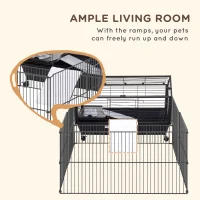 PawHut Metal Small Animal Cage, Rabbit Cage for Guinea Pig Chinchilla Hedgehog Bunny with Removable Wheels and Foldable Detachable Run Fence, 34.6" L x 50.6" W x 22" H(m-4)