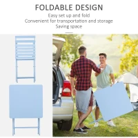 Outsunny 3 Pieces Garden Bistro Coffee Set Foldable Patio Chair & Square Table for Outdoor Yard Porch Poolside Balcony Blue(m-4)