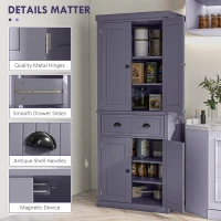 HOMCOM 72" Kitchen Pantry Storage Cabinet, Cupboard w/ 4 Doors and 3 Adjustable Shelves, Large Central Drawer, Navy Blue(m-7)