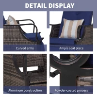 Outsunny Outdoor Recliner Chair with Cushion, Rust-Resistant Aluminum Frames PE Wicker Patio Lounge Chaise Chair with Adjustable Reclining Backrest and Footrest, Pillow, Dark Blue(m-6)