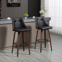 HOMCOM Bar Height Bar Stools, PU Leather Swivel Barstools with Footrest and Tufted Back, Set of 2, Black(m-10)