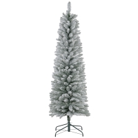 HOMCOM 6ft Artificial Christmas Tree, Snow Flocked Branches, Metal Base, Pencil Xmas Tree