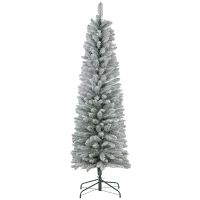 HOMCOM 6ft Artificial Christmas Tree, Snow Flocked Branches, Metal Base, Pencil Xmas Tree(m-1)