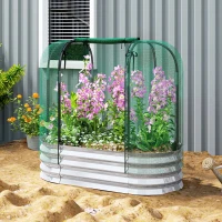 Outsunny Galvanized Raised Garden Bed with Crop Cage Protection Net Cover, Outdoor Planter Box for Vegetables, Flowers, Herbs(m-8)