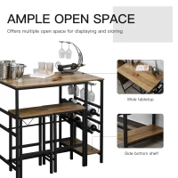 HOMCOM 3 Pieces Bar Table Set, Counter Height Table with 8-bottle Wine Rack and Cup Holder, 2 Stools with Metal Frame for Kitchen, Dining Room, Living Room, Pub(m-5)