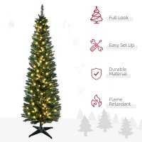 HOMCOM 7' Pre Lit Artificial Pencil Christmas Trees, Xmas Tree with Realistic Branches and Warm White LED Lights, Green(m-4)