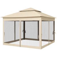 Outsunny Outdoor Patio Pop Up Canopy Gazebo Shelter with Zipper Netting, Carry Bag, 11' x 11', Beige(m-1)