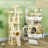 PawHut 68-inch Multi-Level Cat Scratching Tree Kitty Activity Center Post Tower Condo Pet Furniture w/ Toy Beige(m-6)